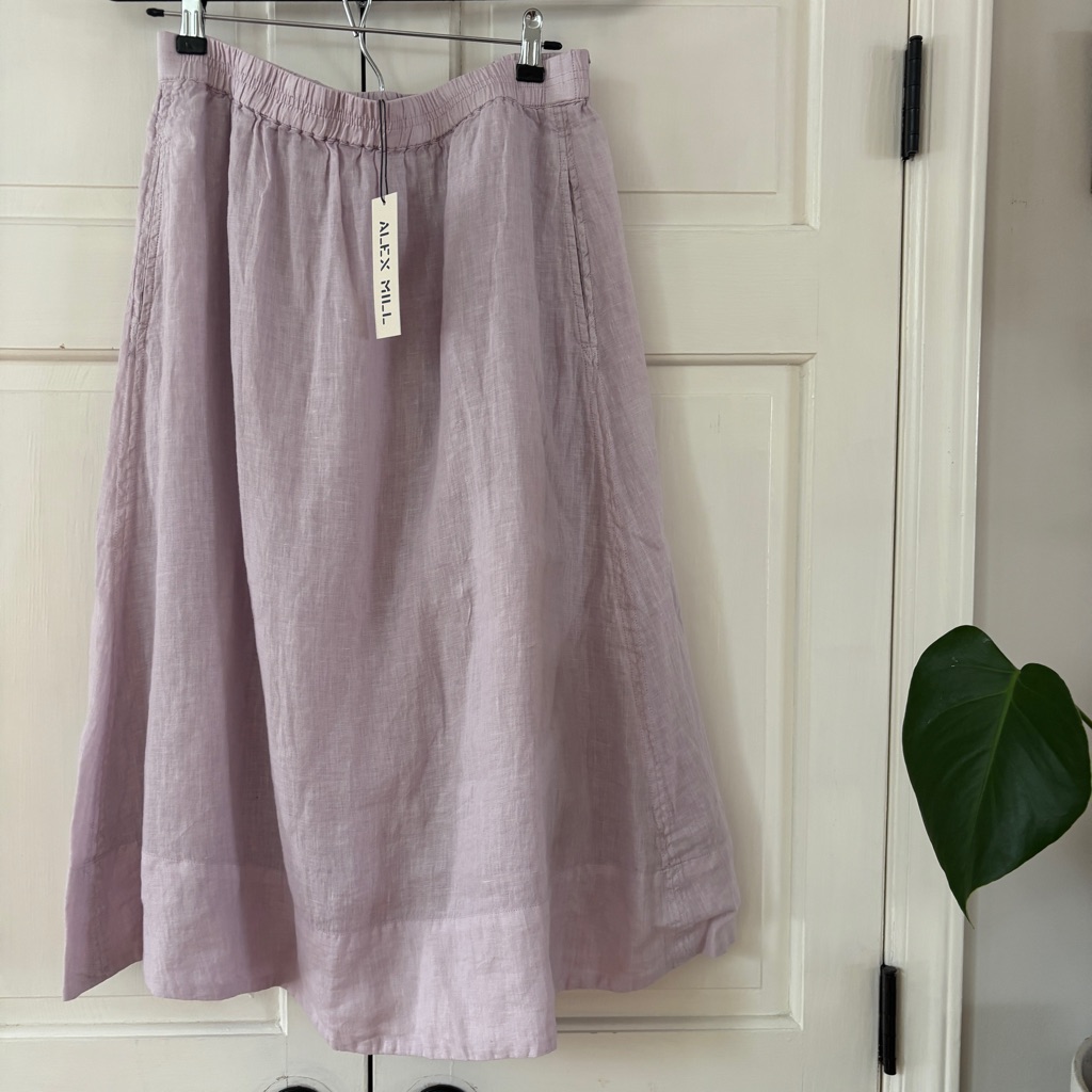 New Alex Mill Maddie Skirt 100% Linen Midi Skirt Thistle Purple Size Large Pull — image 6 of 8